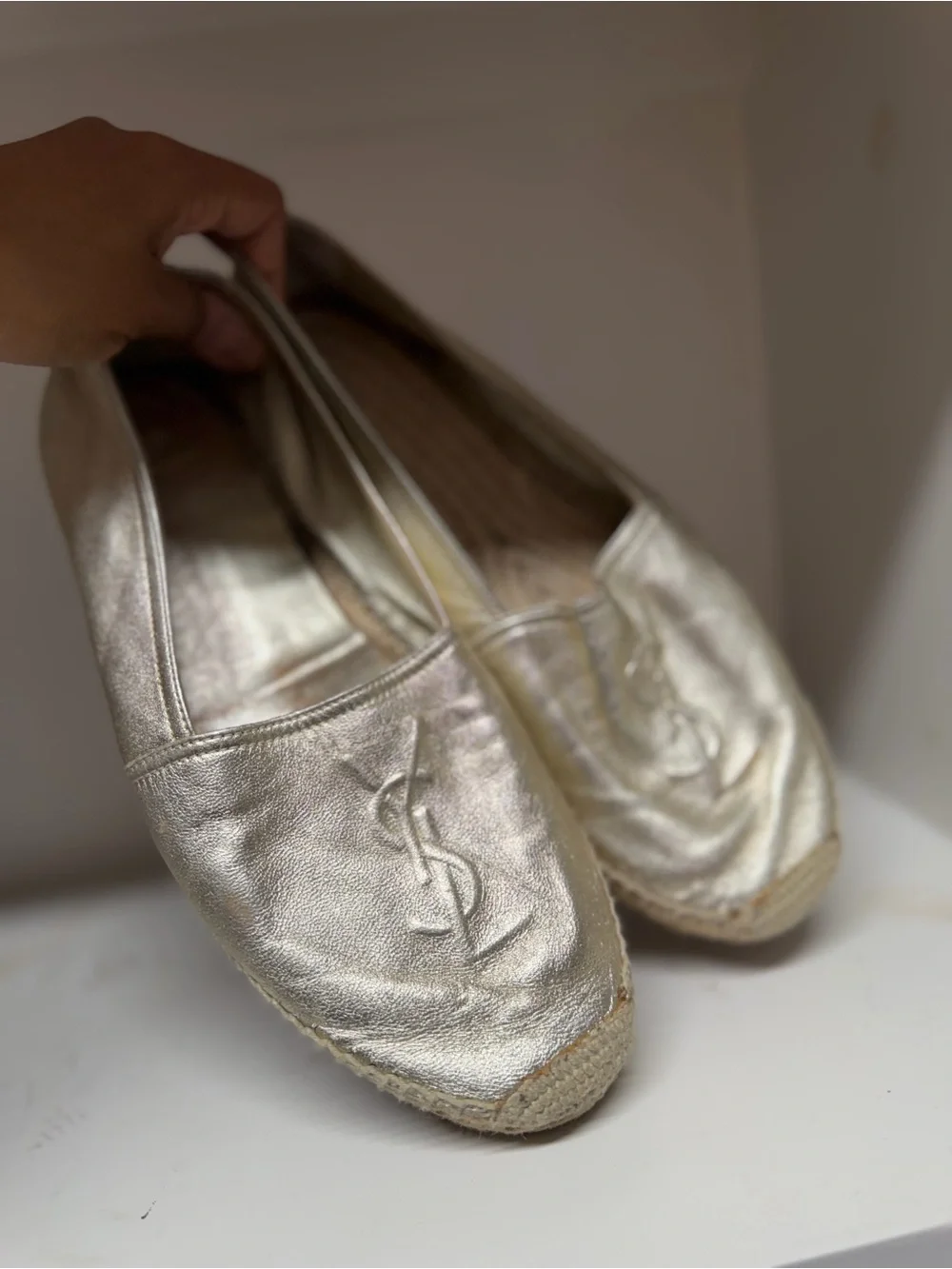 Saint Laurent Metallic Champagne Espadrille Flats